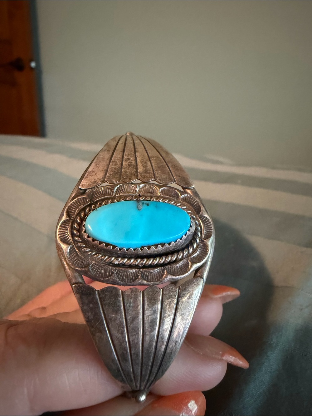Rare Native American- Navajo Turquoise Sterling Silver Cuff Bracelet- stamped